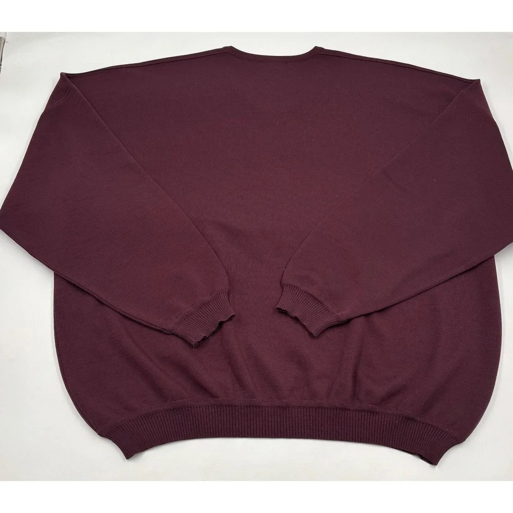 St. Croix Knits Men's XXXL Long Maroon Burgundy‎ Wool V-Neck Pullover Sweater